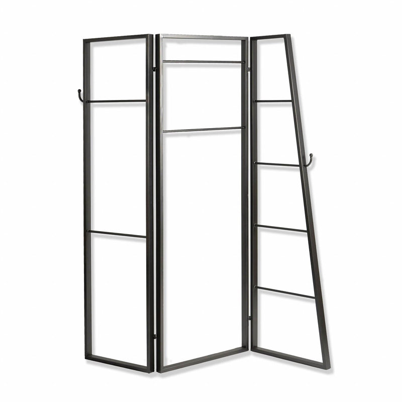 72" Gray Iron Folding Three Panel Screen Room Divider-0
