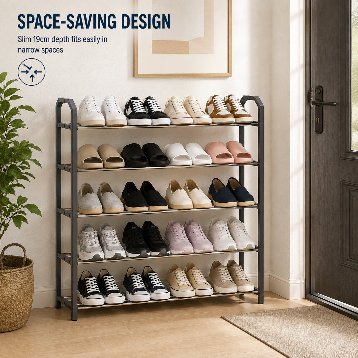 Shoe Rack 5 Tier, Metal Storage Organiser Stand Holds Up to 20 Pairs image 3