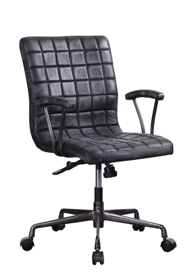 24" X 25" X 36" Vintage Black Top Grain Leather Aluminum Metal Upholstered (Seat) Casters Engineere-0