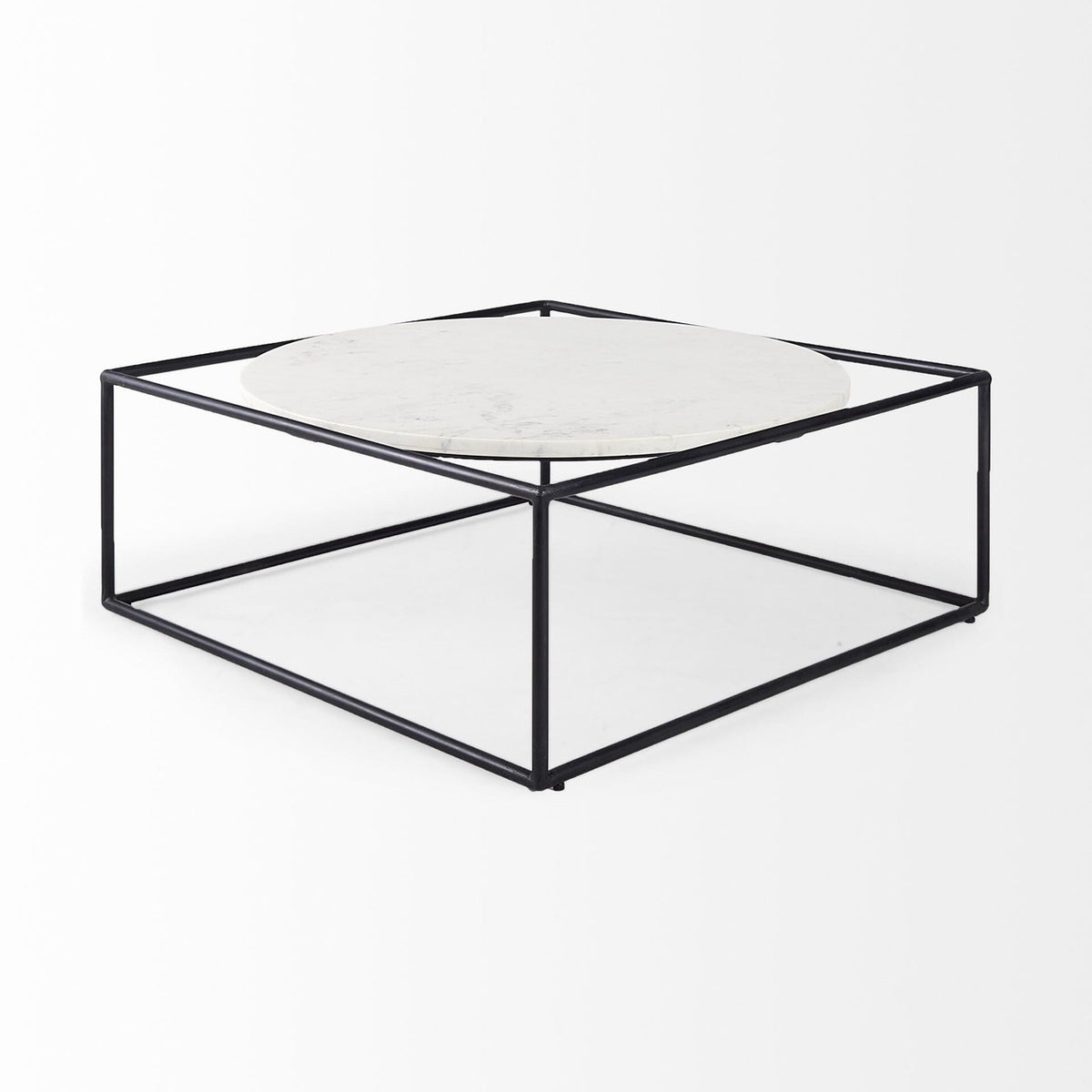 36" White And Black Genuine Marble And Metal Square Coffee Table-1