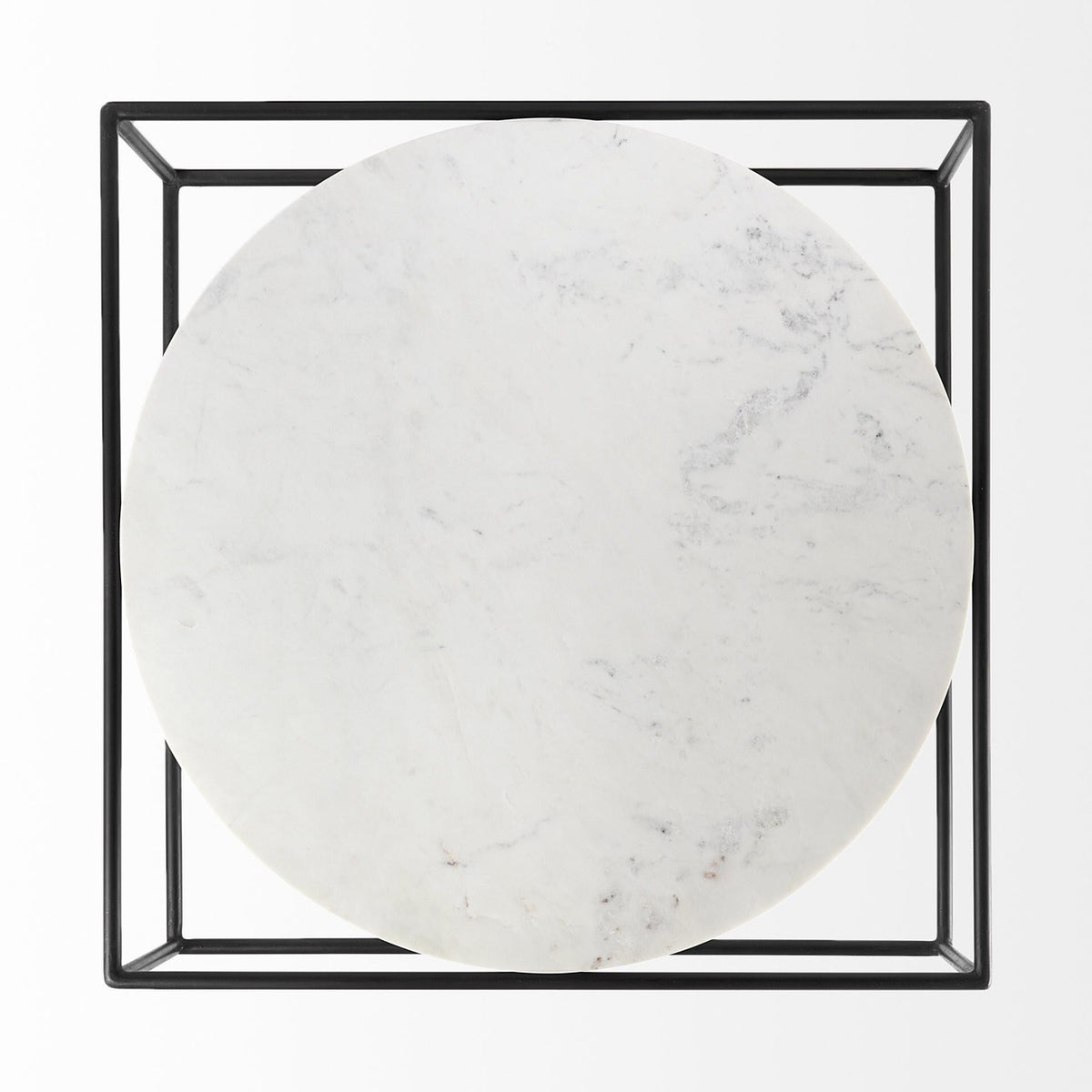 36" White And Black Genuine Marble And Metal Square Coffee Table-2