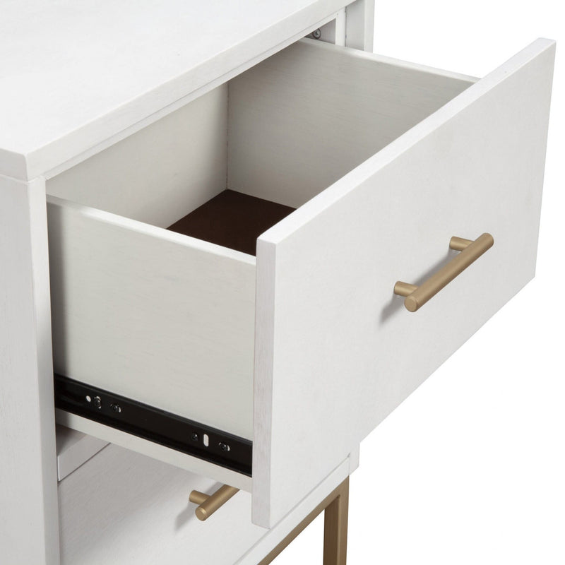White and Gold Lines 2 Drawer Nightstand-0