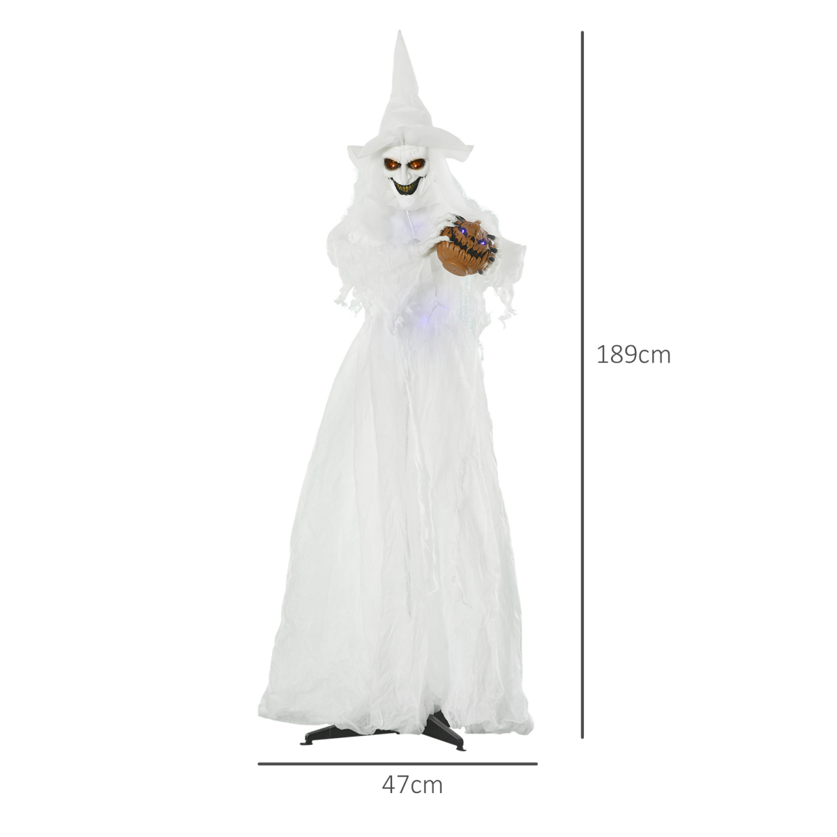 72 Inch Halloween White Witch Holding Pumpkin Skeleton Ghost Motion