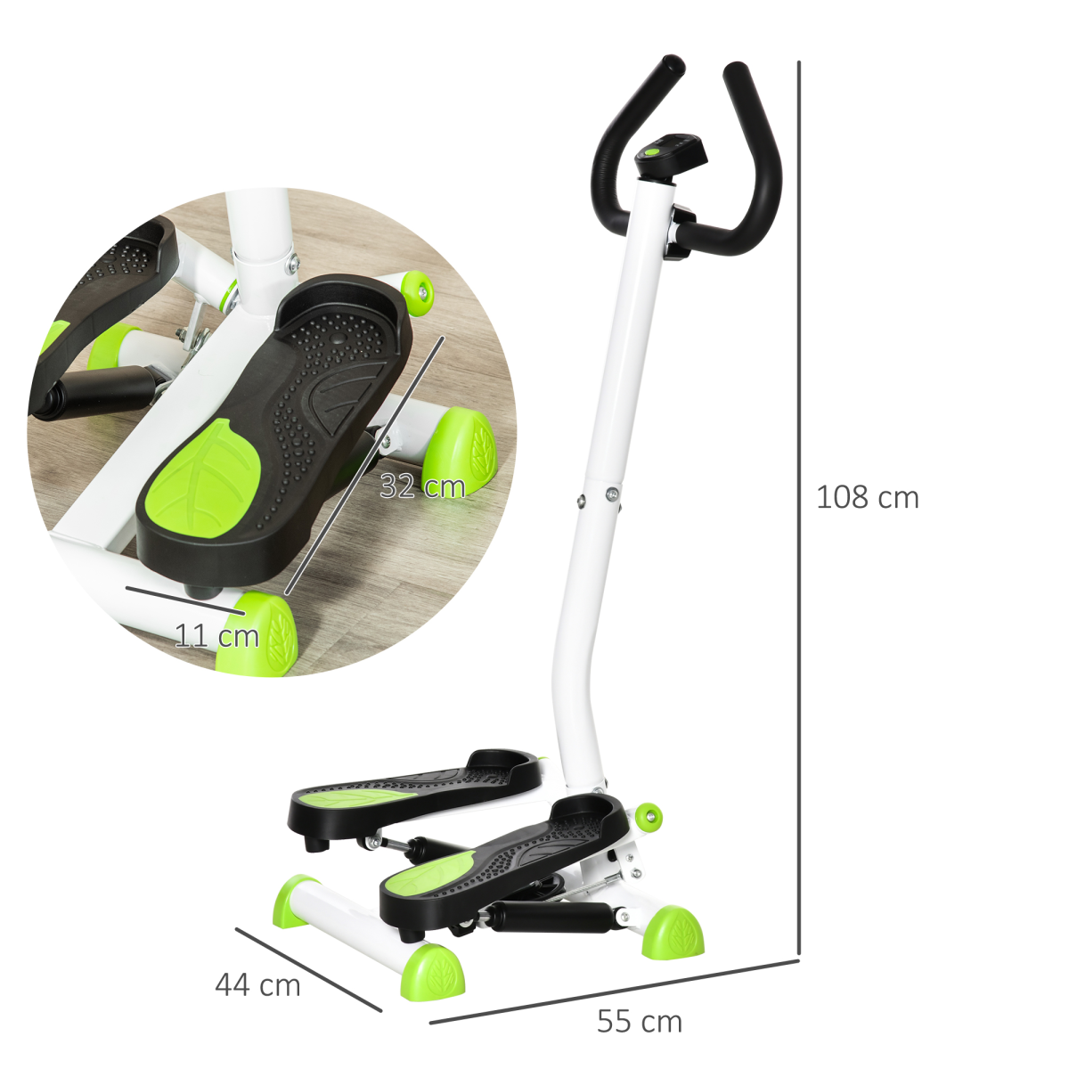 Adjustable Stepper Aerobic Ab Exercise Machine LCD Screen Handle, White