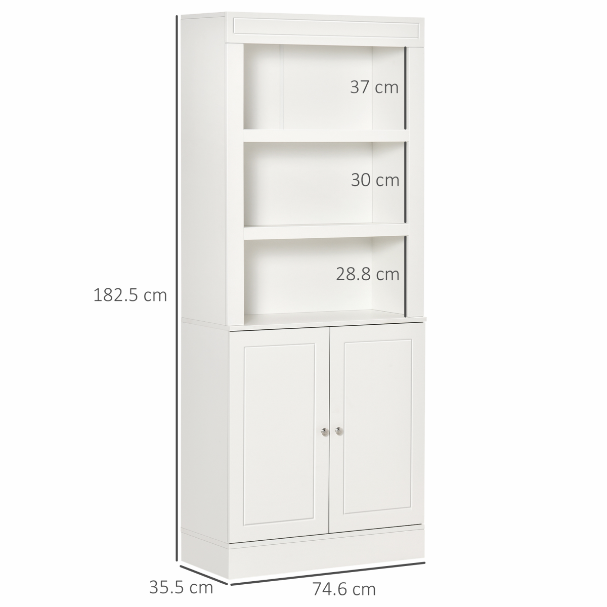 Kitchen Cupboard with 6-tier Shelving, Sideboard Double-door , White
