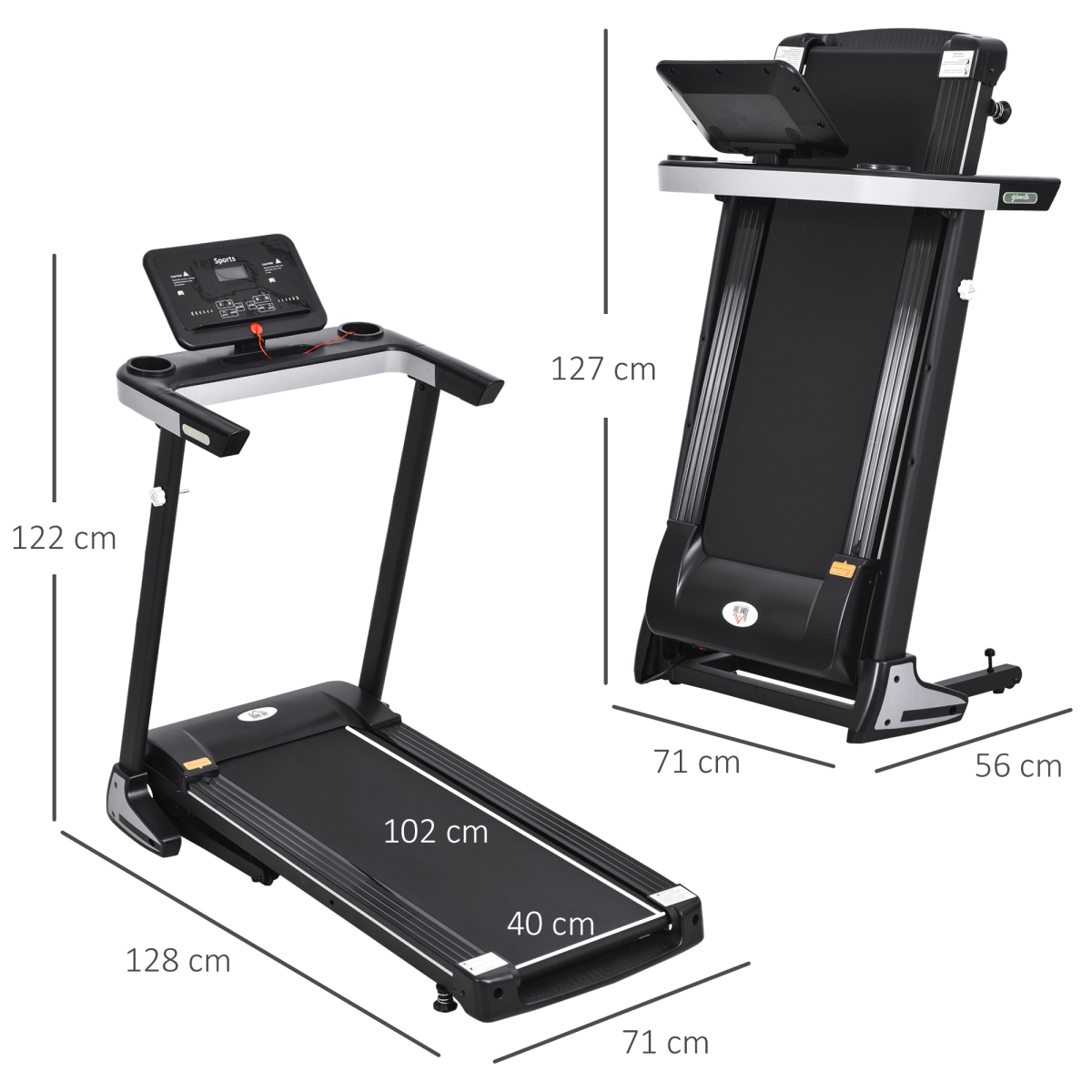 500W Motorised Treadmill 1-12km/h Folding Frame Wheels Preset Programs