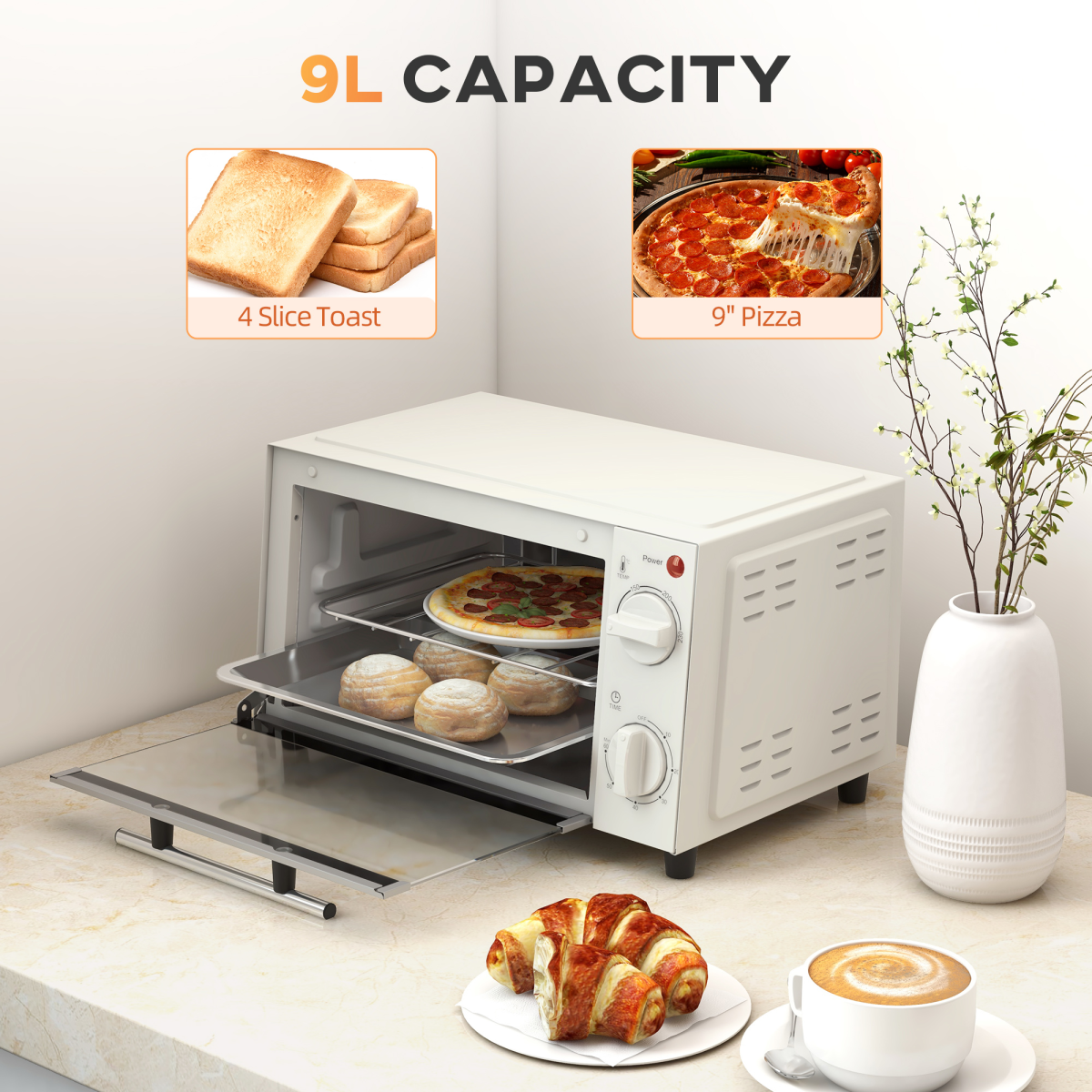 Mini Oven 9L Countertop Electric Grill with Temp Timer Control 750W