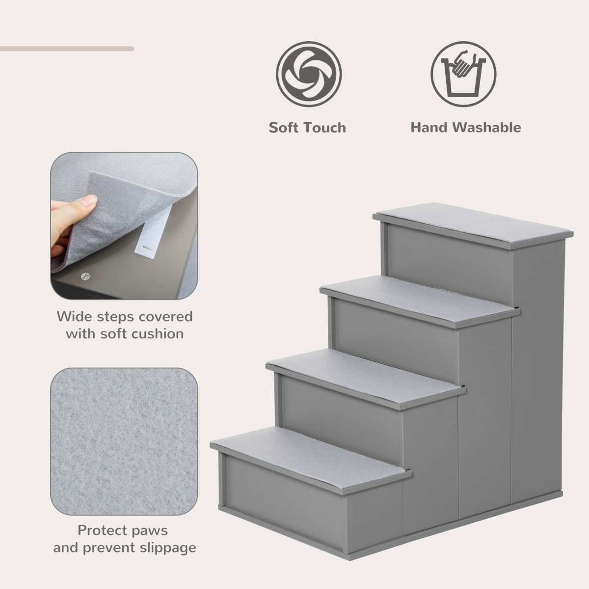 Pet Stairs 15.75" L x 23.25" W x 21.25" H, Grey