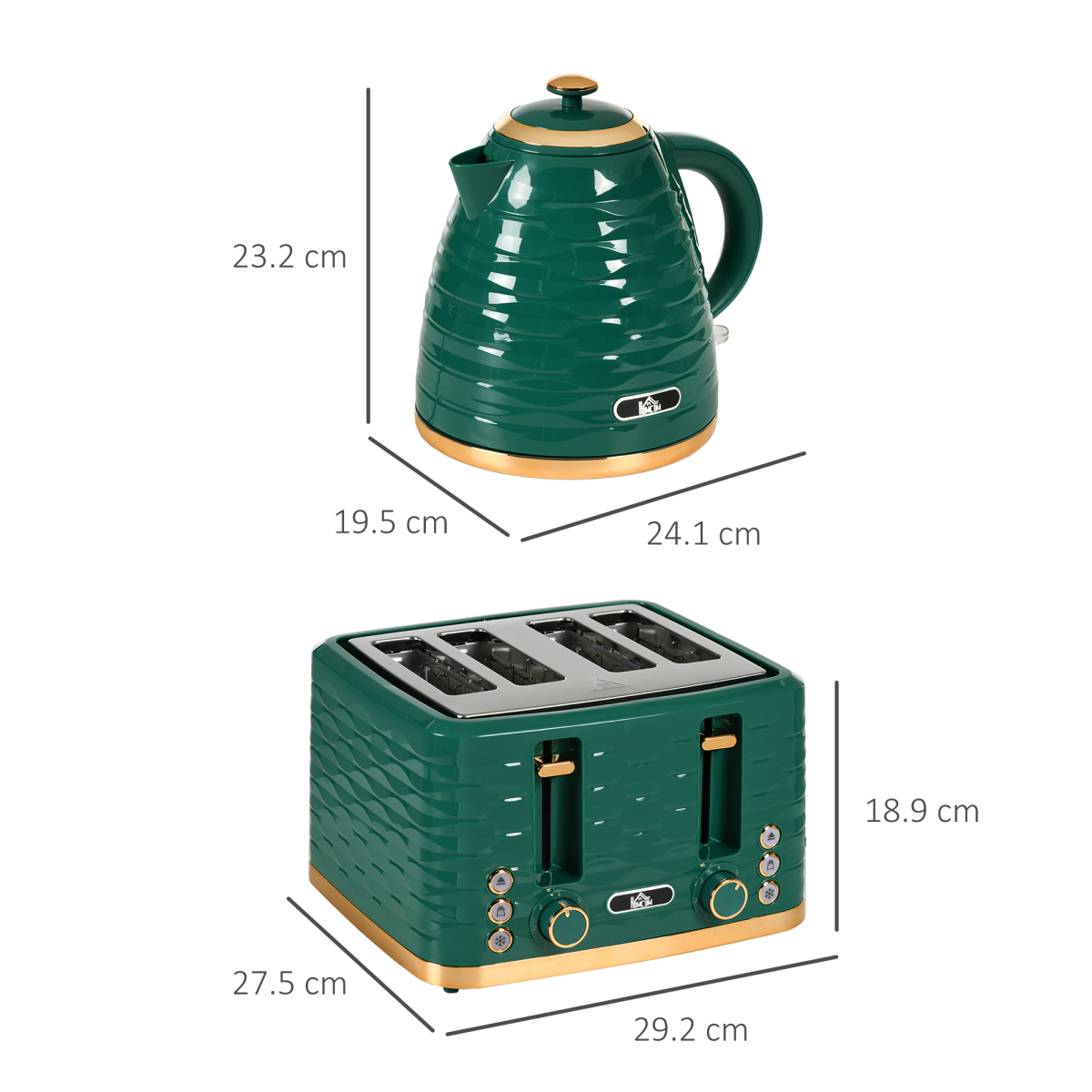 Kettle and Toaster Set 1.7L Rapid Boil Kettle and 4 Slice Toaster Green