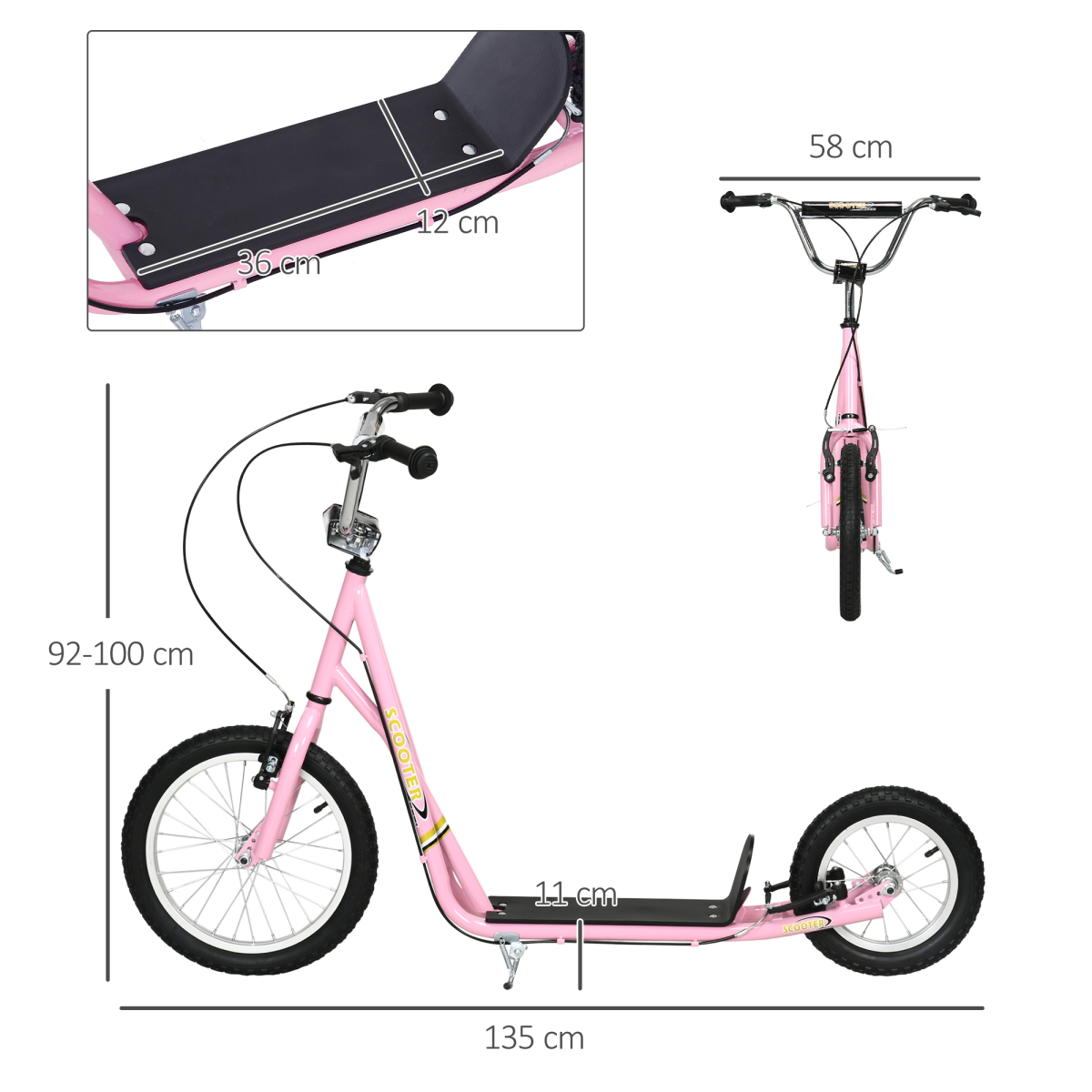 Teen Scooter Adjustable Height Dual Brakes Rubber Wheels Kickstand