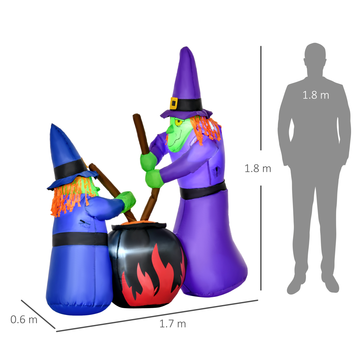 1.8m Inflatable Halloween Lawn Deco with LED Witches Around A Black