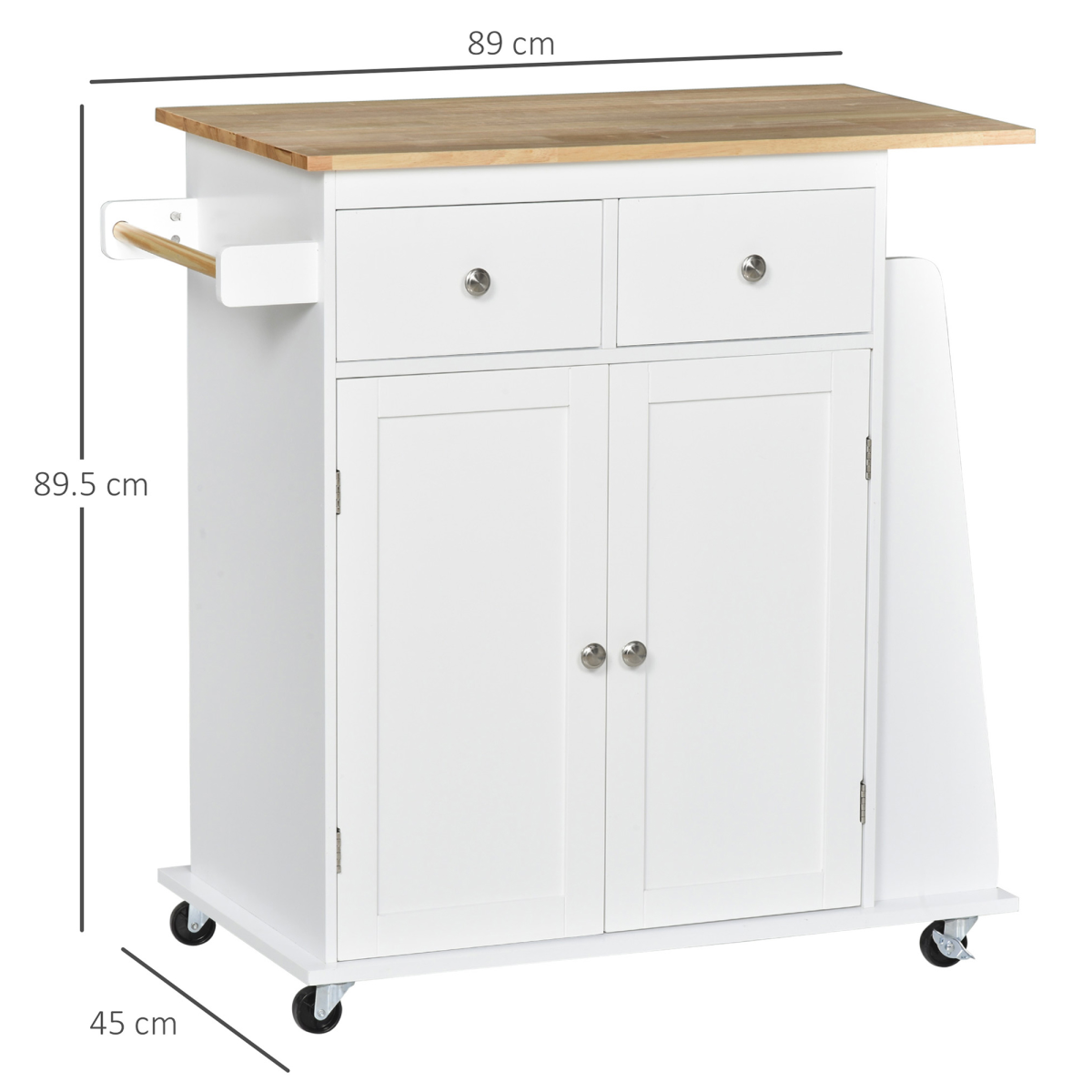 Kitchen Island Storage Rubber Wood Top, 3-Tier Spice Rack