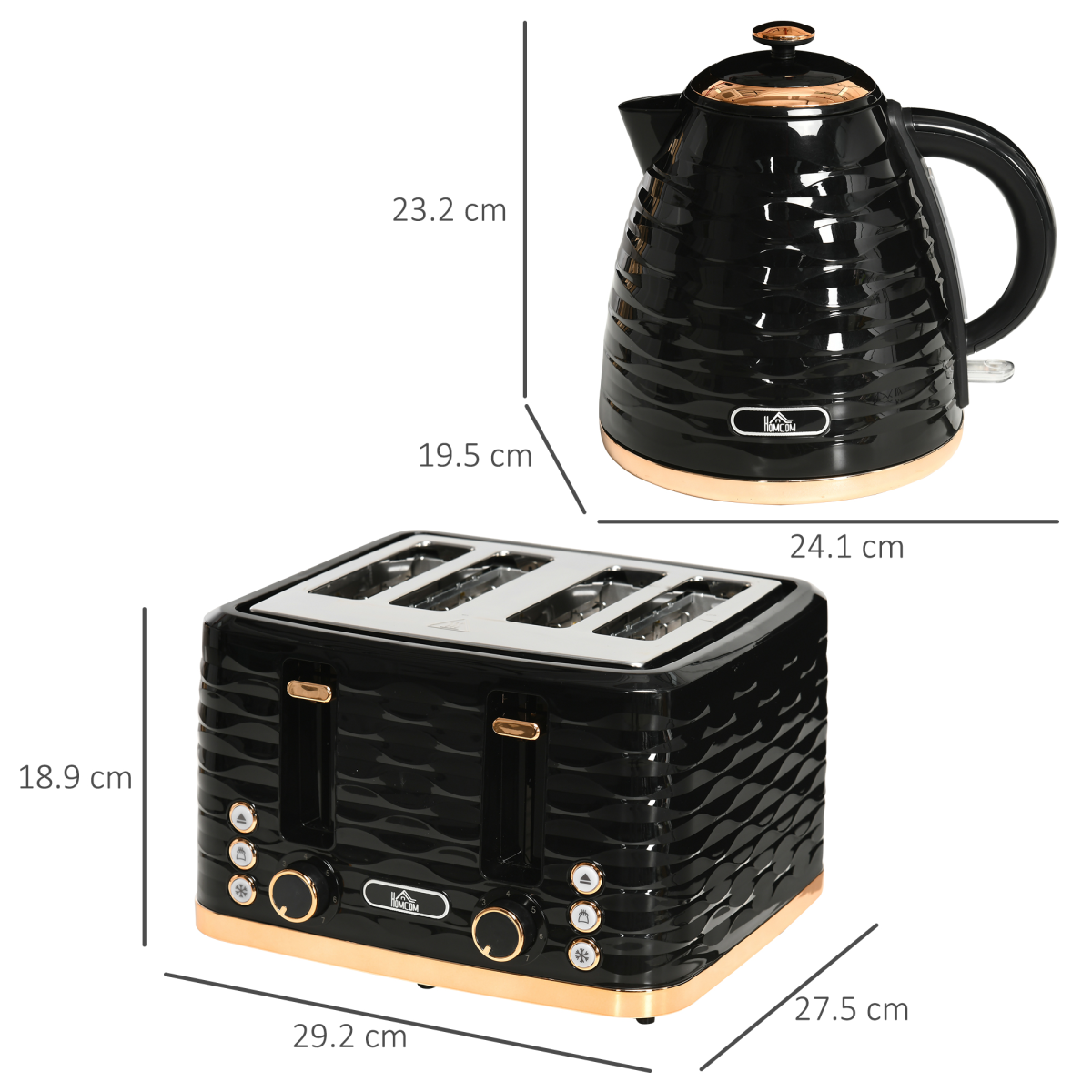 Kettle and Toaster Set 1.7L Rapid Boil Kettle and 4 Slice Toaster Black