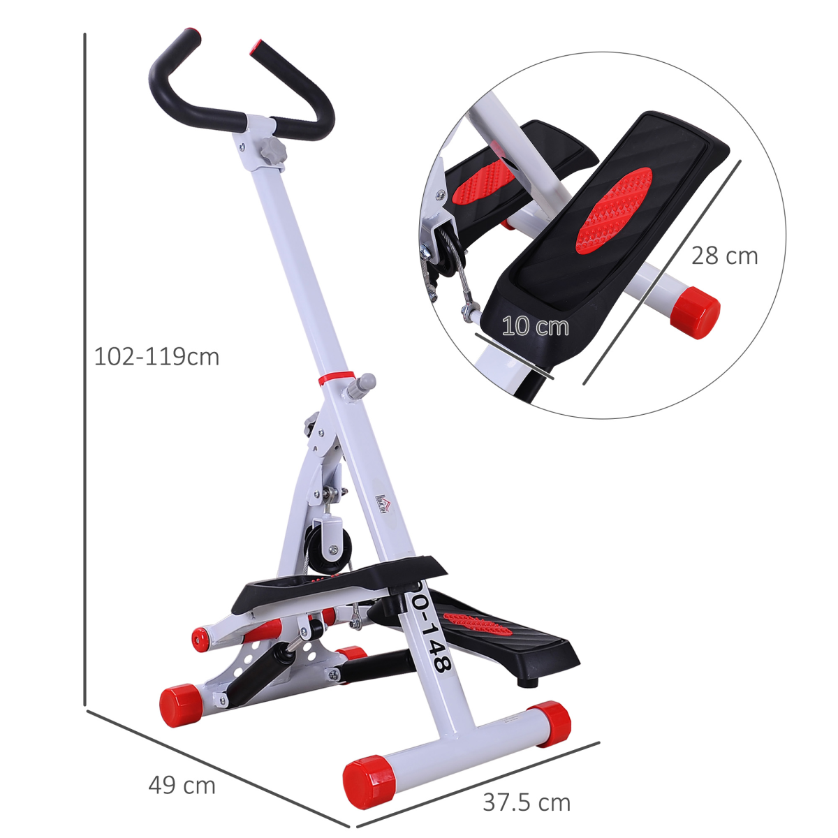 Foldable Stepper Adjustable Step Machine with Handlebar LCD Display, Red