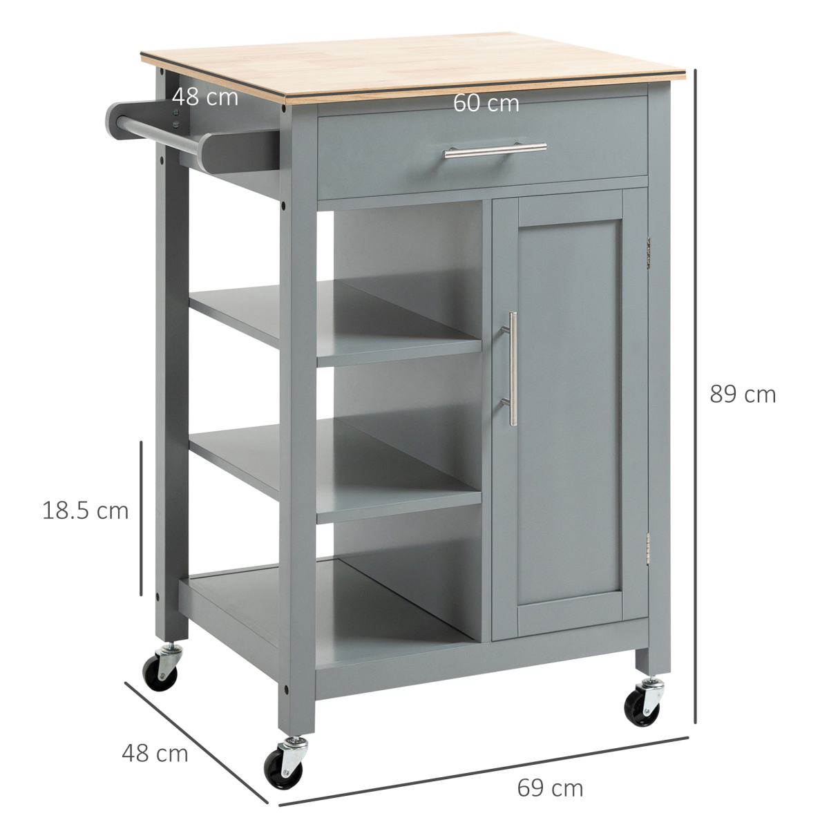 Kitchen Trolley Utility Cart on Wheels with Open Shelf and Storage Drawer