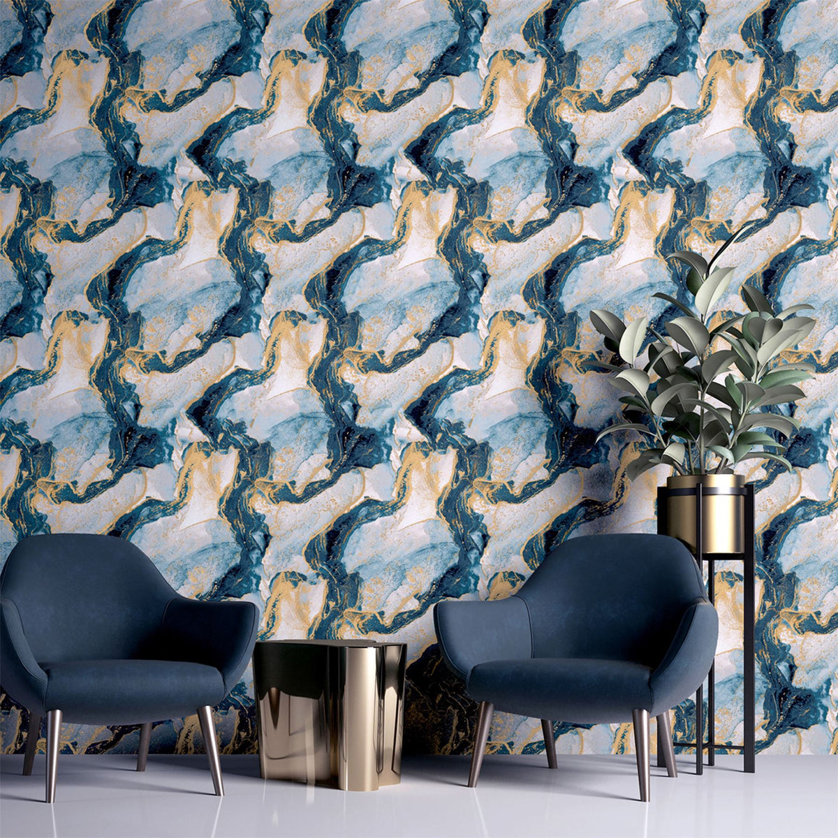 Abstract Marble Teal/Gold Wallpaper image 2