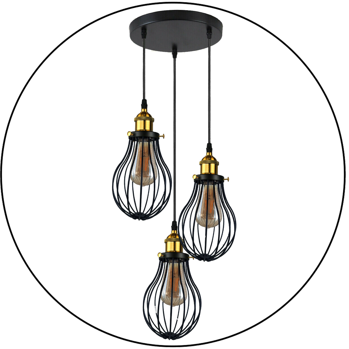 Industrial 3 heads Black hanging Pendant Ceiling Light Cover Decorative Cage light fixture~3445