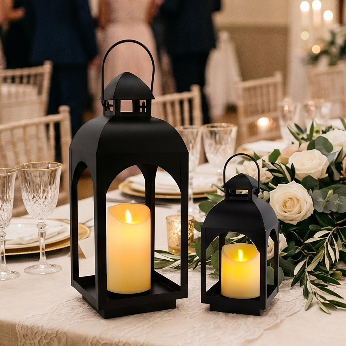 18" & 11.5" High Hanging Candle Lanterns with LED Pillar Candles-2