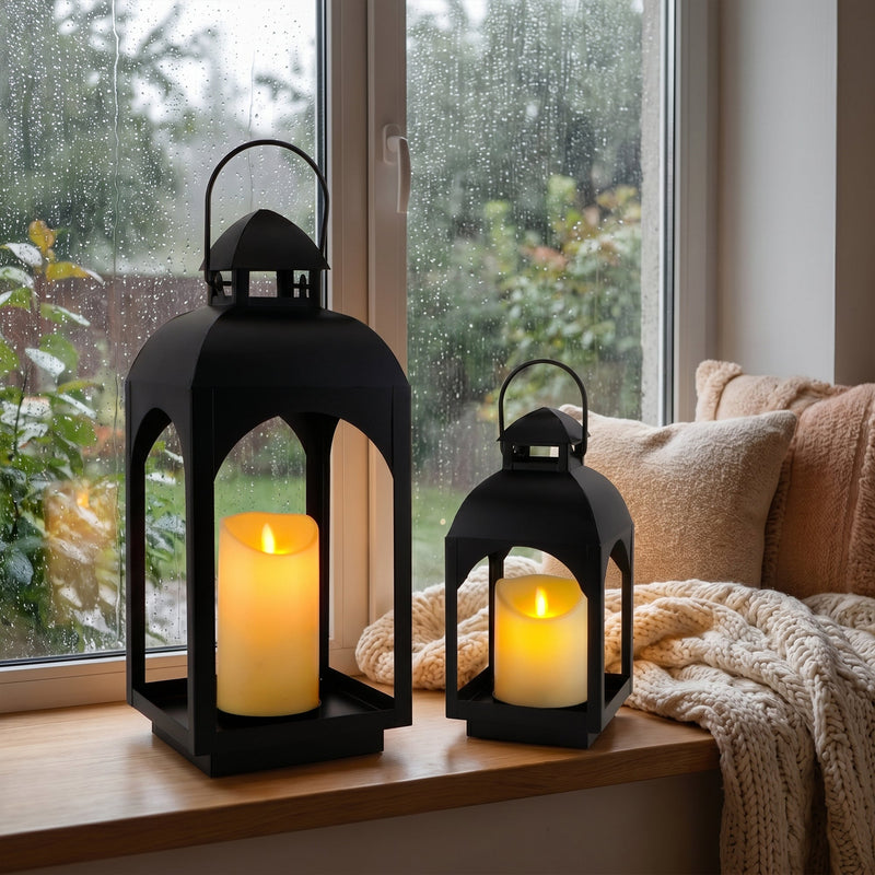 18" & 11.5" High Hanging Candle Lanterns with LED Pillar Candles-0