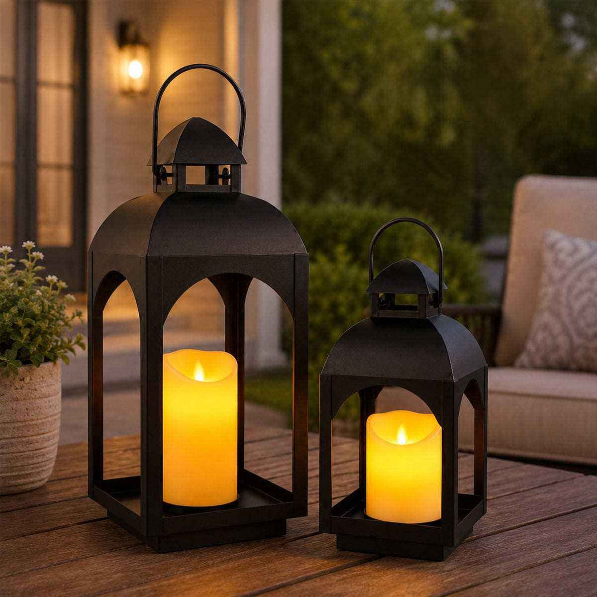 18" & 11.5" High Hanging Candle Lanterns with LED Pillar Candles-4
