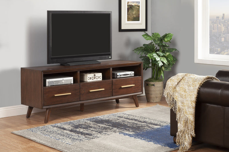64" Brown Mahogany Solid Wood Open Shelving TV Stand-0