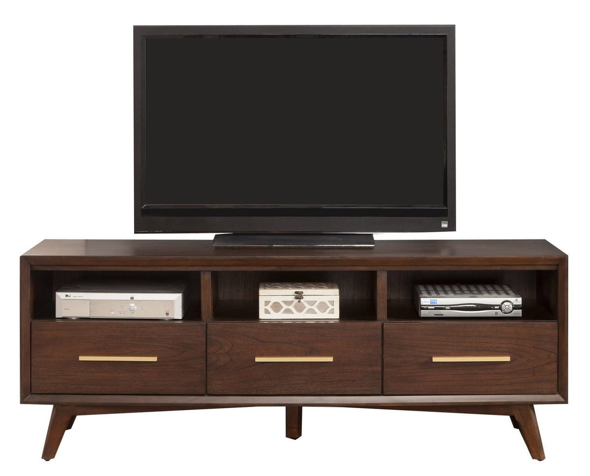 64" Brown Mahogany Solid Wood Open Shelving TV Stand-2
