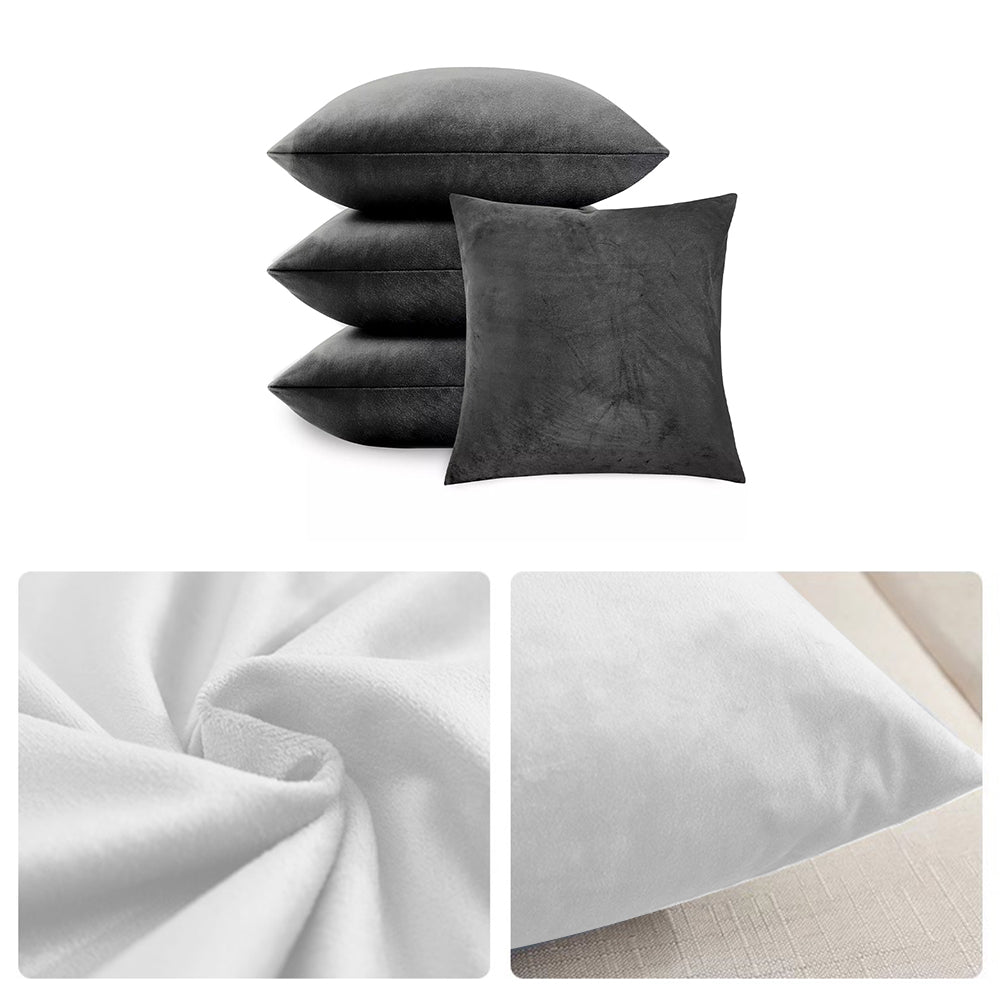 Velvet Cushion Covers Dark Grey 4 Pack, 45 x 45cm Square Pillow Covers image 4