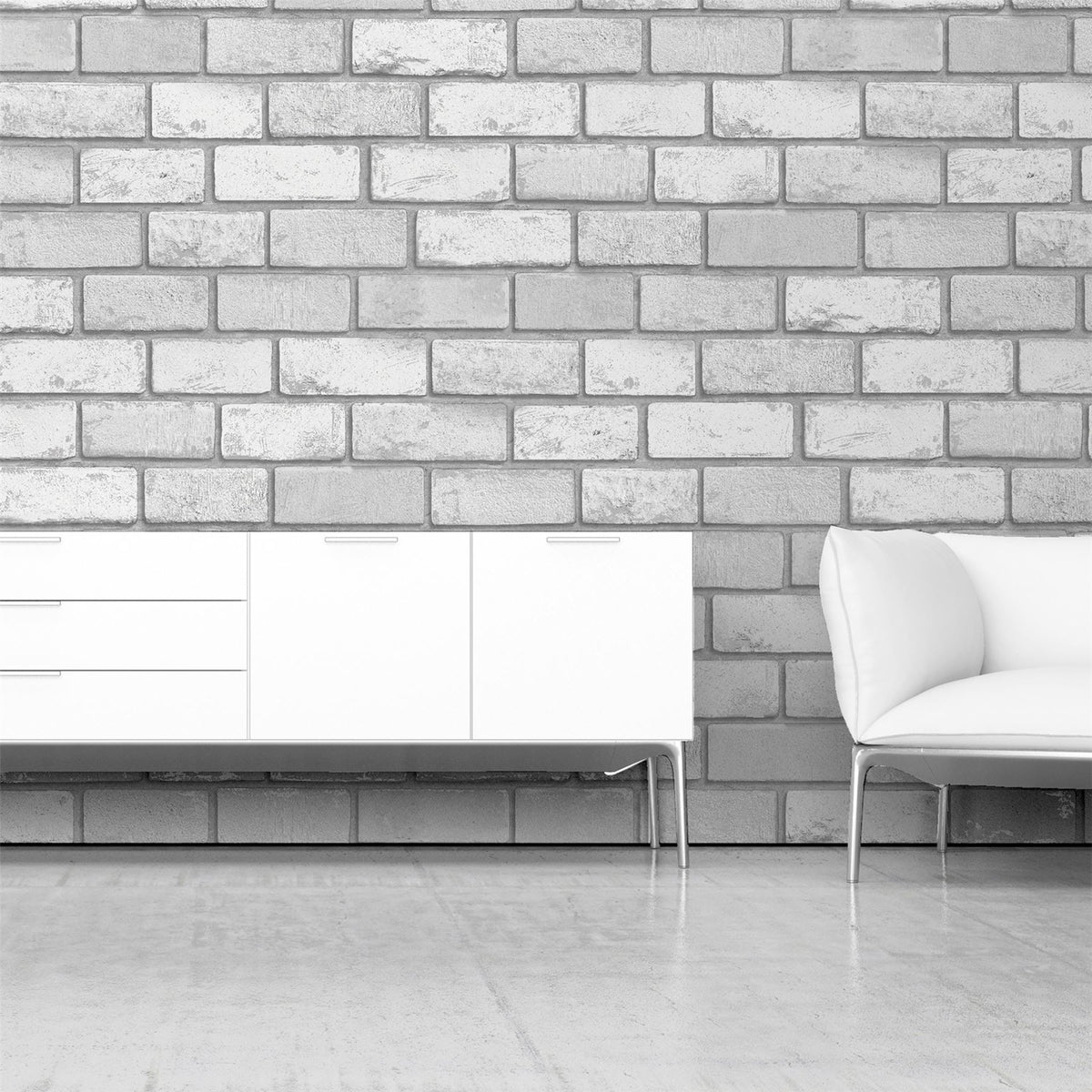Metallic Brick White/Silver Wallpaper image 3