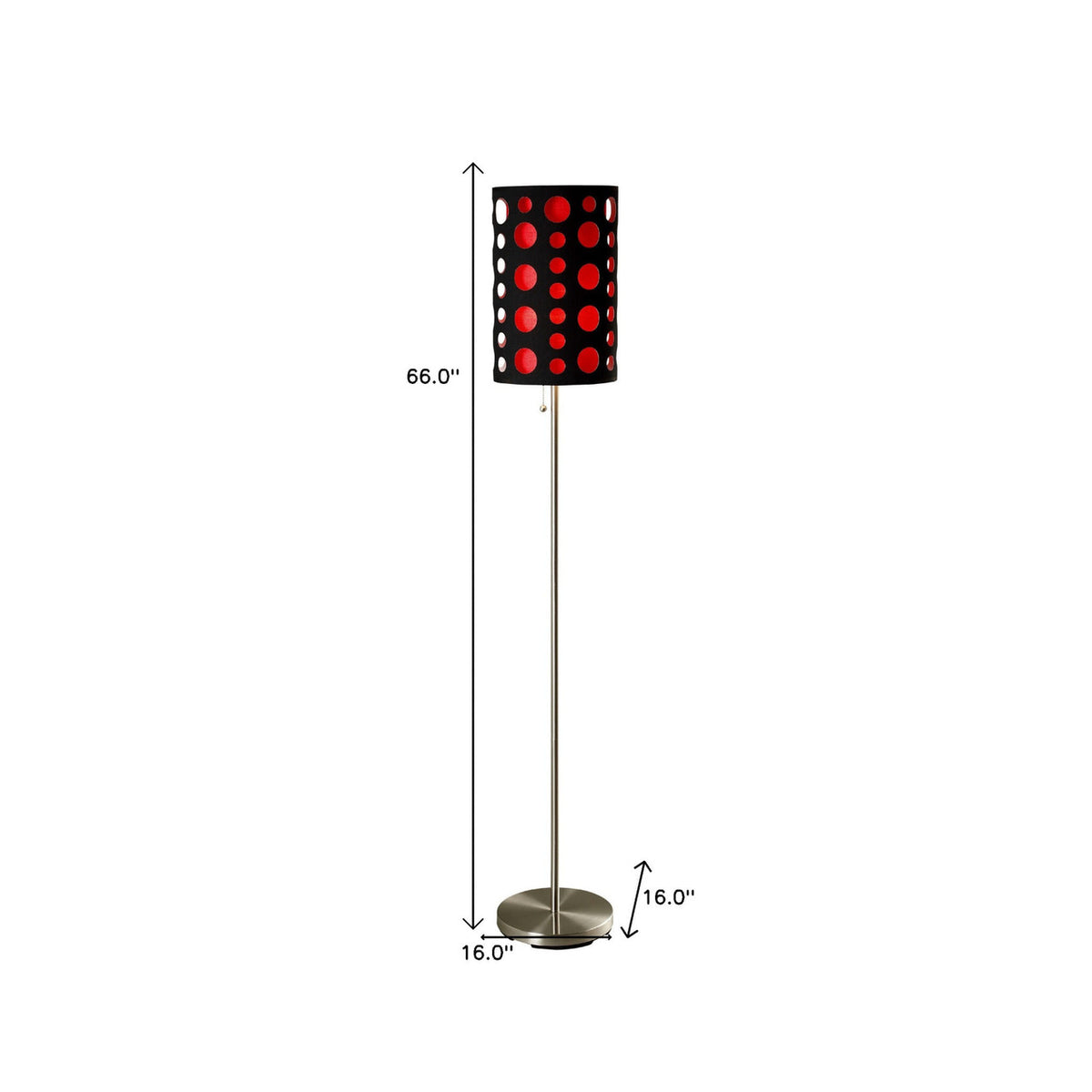66" Steel Novelty Floor Lamp With Black And Red Drum Shade-1