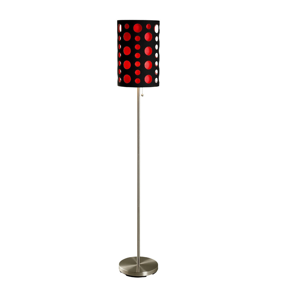 66" Steel Novelty Floor Lamp With Black And Red Drum Shade-2