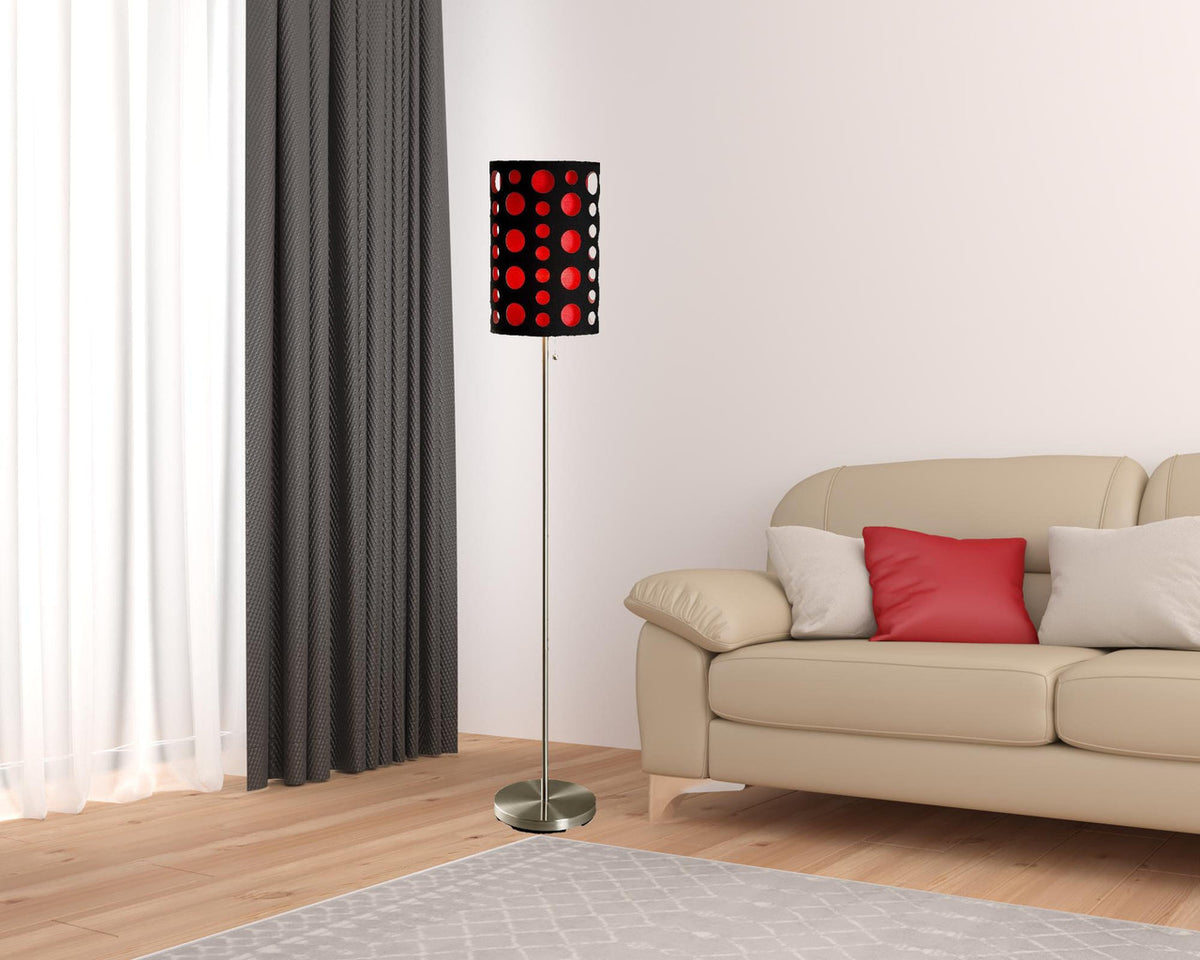 66" Steel Novelty Floor Lamp With Black And Red Drum Shade-5