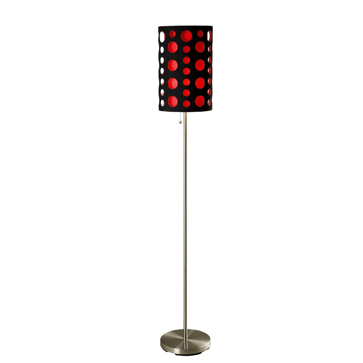 66" Steel Novelty Floor Lamp With Black And Red Drum Shade-6
