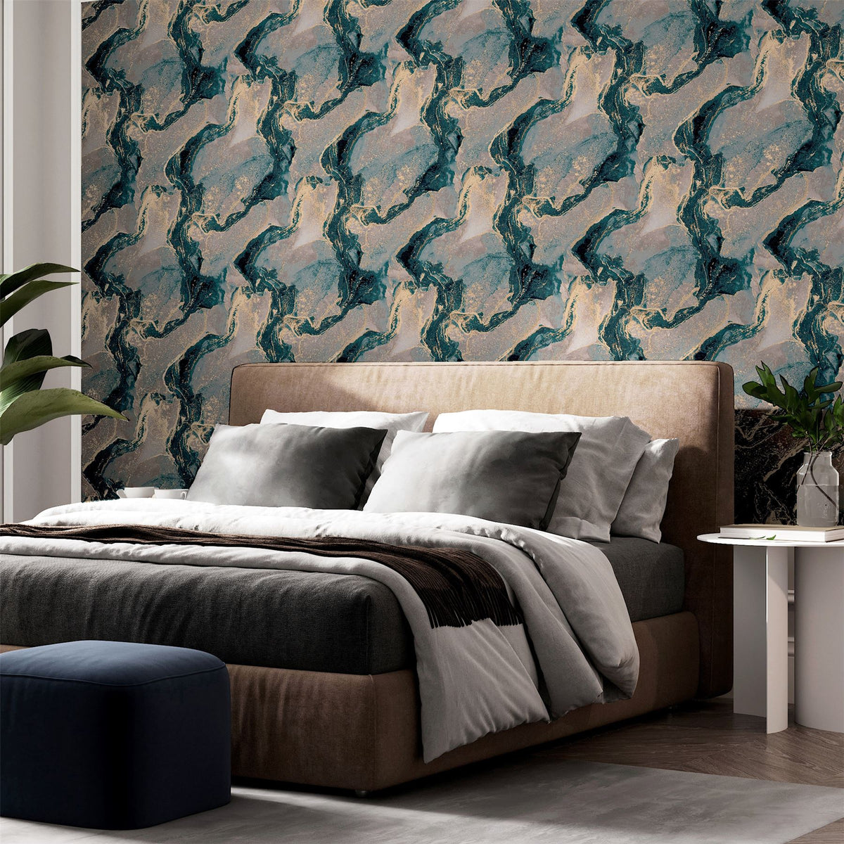 Abstract Marble Teal/Gold Wallpaper image 4