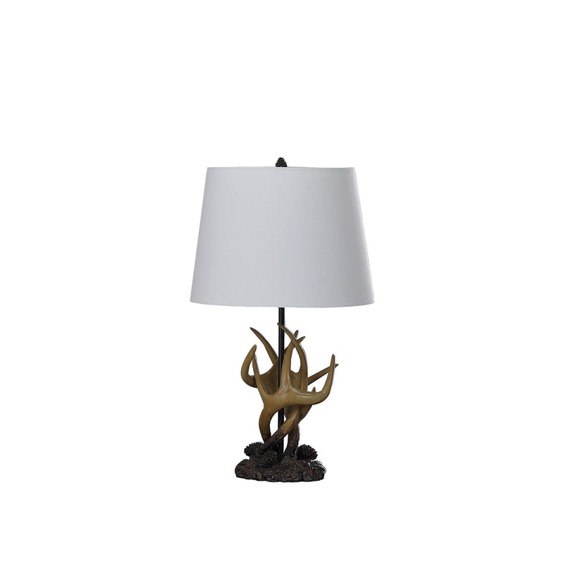 26" Natural And Brown Antlers Table Lamp With White Shade-0