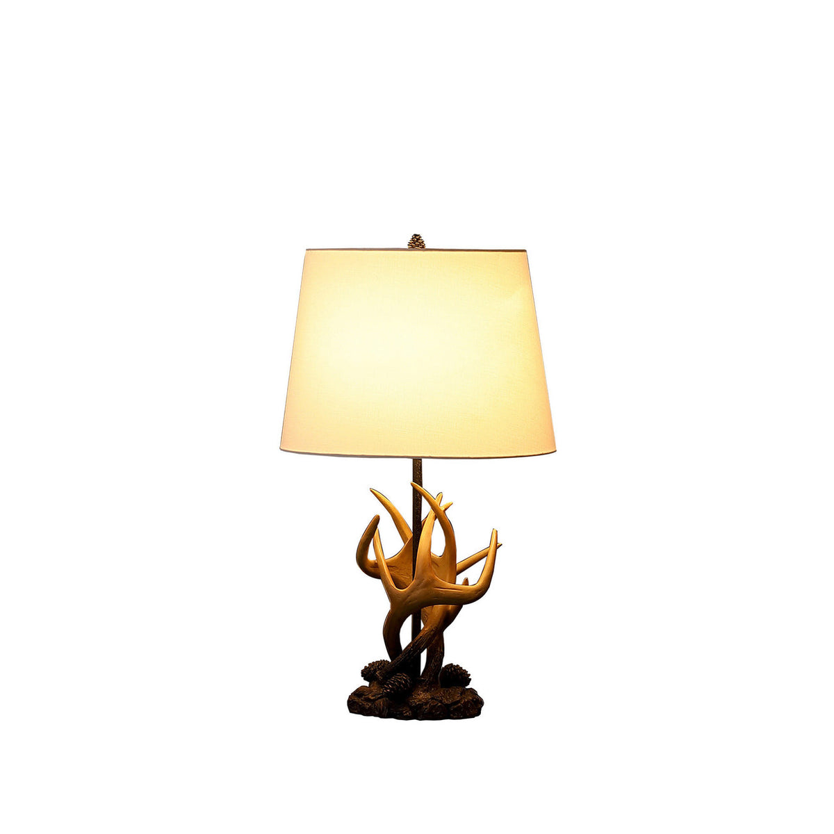 26" Natural And Brown Antlers Table Lamp With White Shade-1