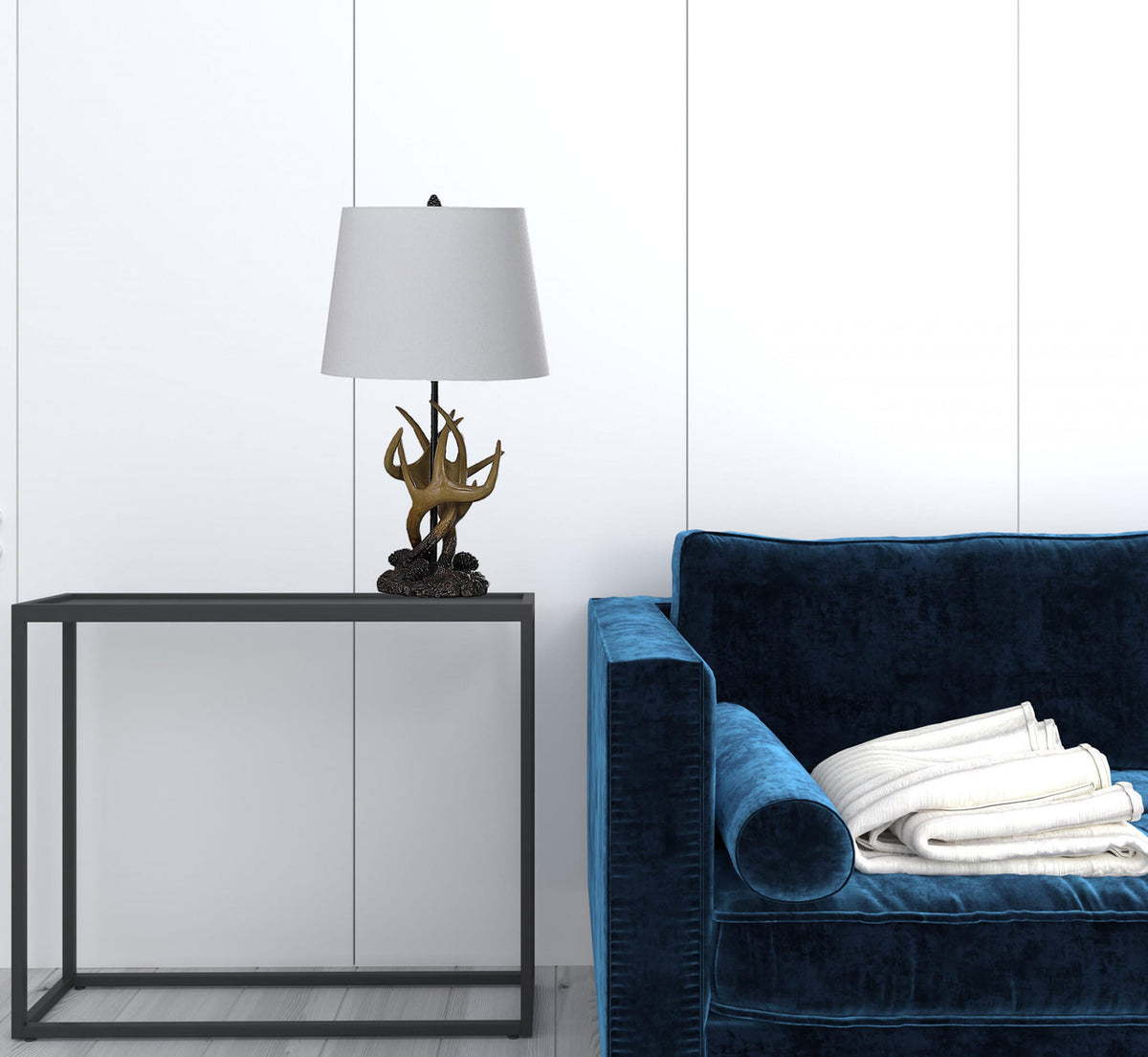 26" Natural And Brown Antlers Table Lamp With White Shade-4