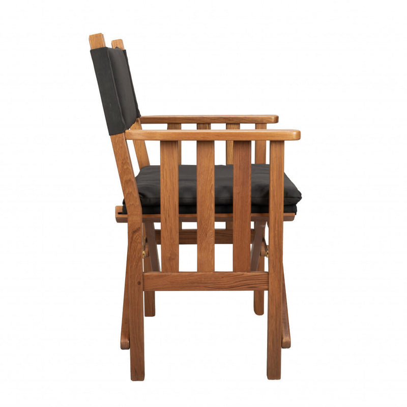 20" Black and Natural Wood Solid Wood Indoor Outdoor Director Chair with Black Cushion-0