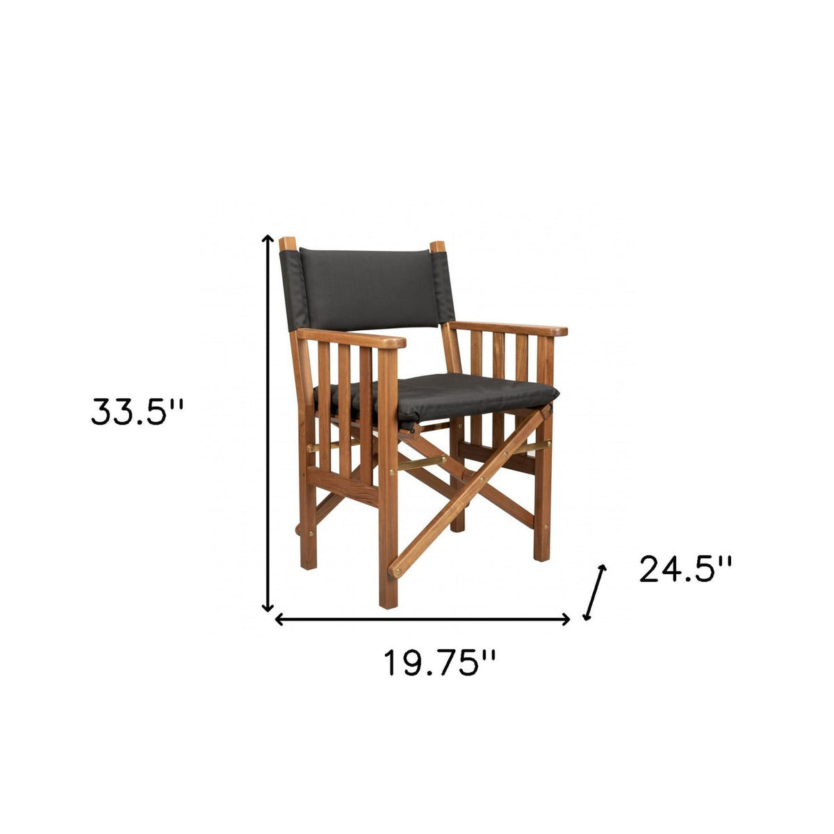 20" Black and Natural Wood Solid Wood Indoor Outdoor Director Chair with Black Cushion-3