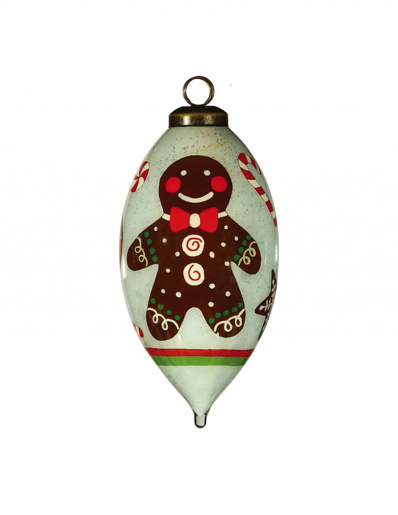 Festive Glitter Gingerbread Man Hand Painted Mouth Blown Glass Ornament-0