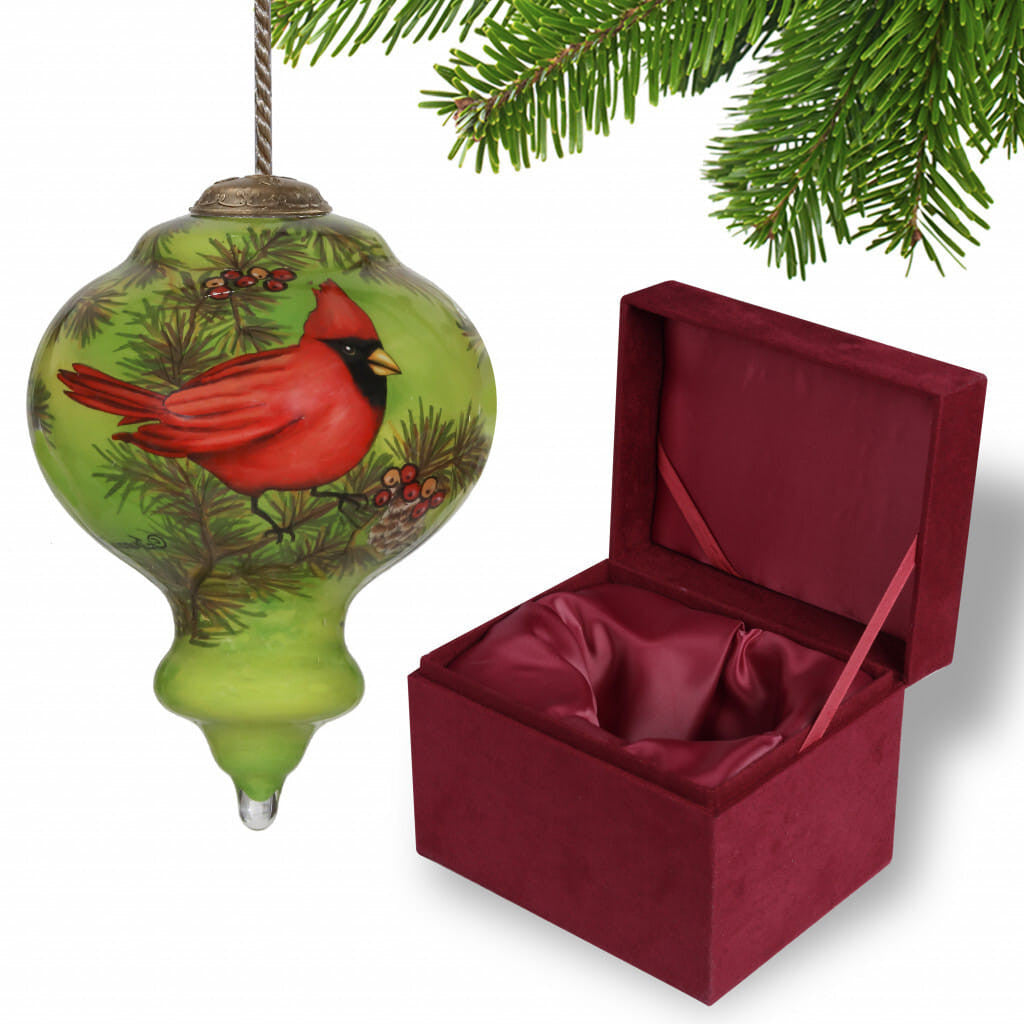 Red Majestic Cardinal Hand Painted Mouth Blown Glass Ornament-1