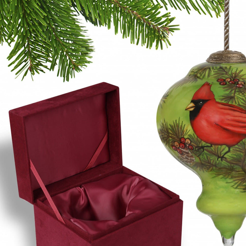 Red Majestic Cardinal Hand Painted Mouth Blown Glass Ornament-2