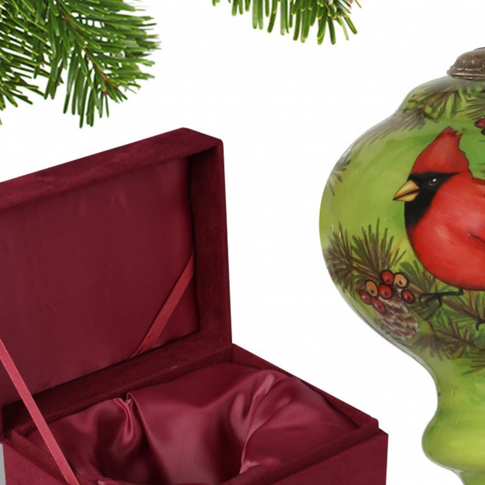 Red Majestic Cardinal Hand Painted Mouth Blown Glass Ornament-3