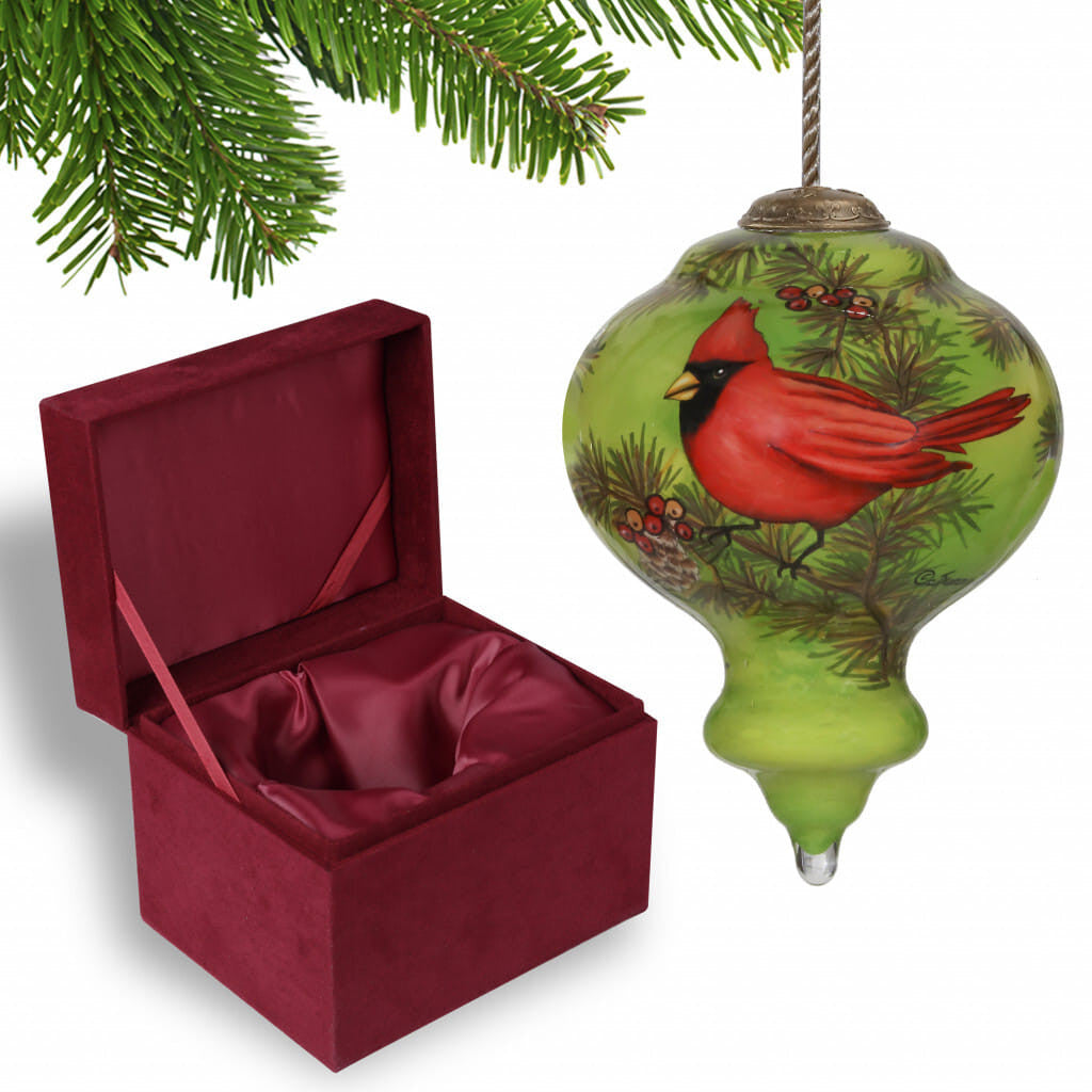 Red Majestic Cardinal Hand Painted Mouth Blown Glass Ornament-4