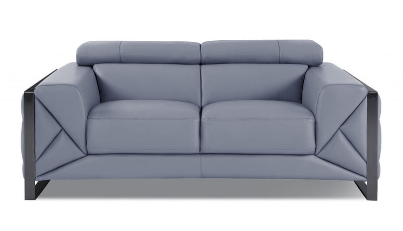 75" Light Blue And Black Italian Leather Loveseat-0