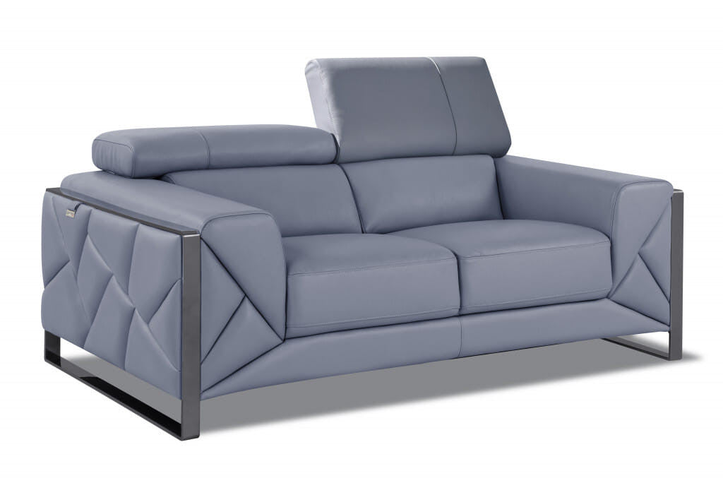 75" Light Blue And Black Italian Leather Loveseat-1