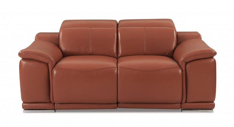 72" Camel And Silver Italian Leather Power Reclining Loveseat-0