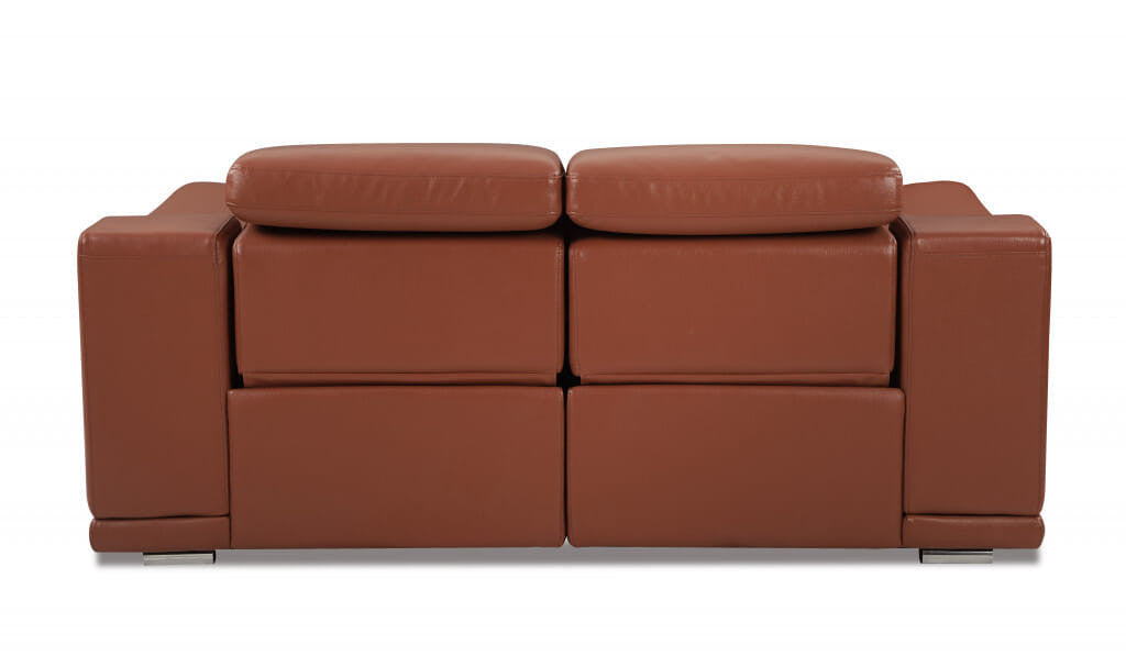 72" Camel And Silver Italian Leather Power Reclining Loveseat-2