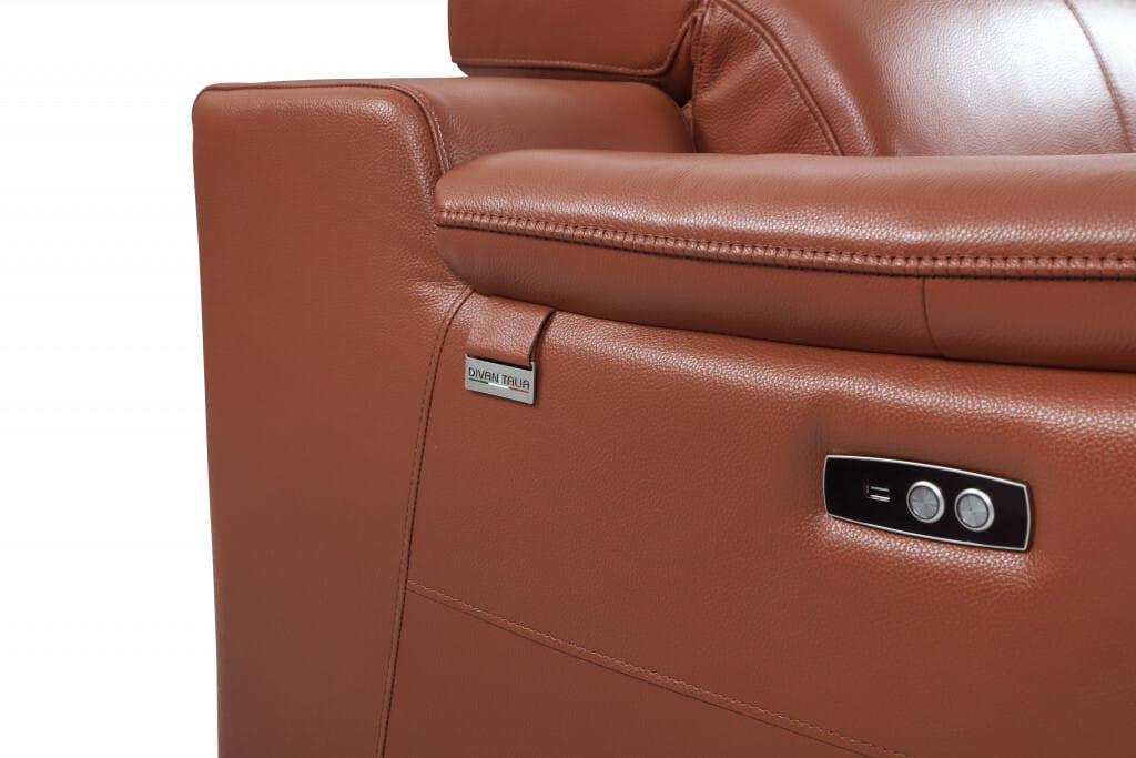 72" Camel And Silver Italian Leather Power Reclining Loveseat-4