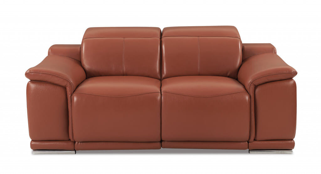 72" Camel And Silver Italian Leather Power Reclining Loveseat-6