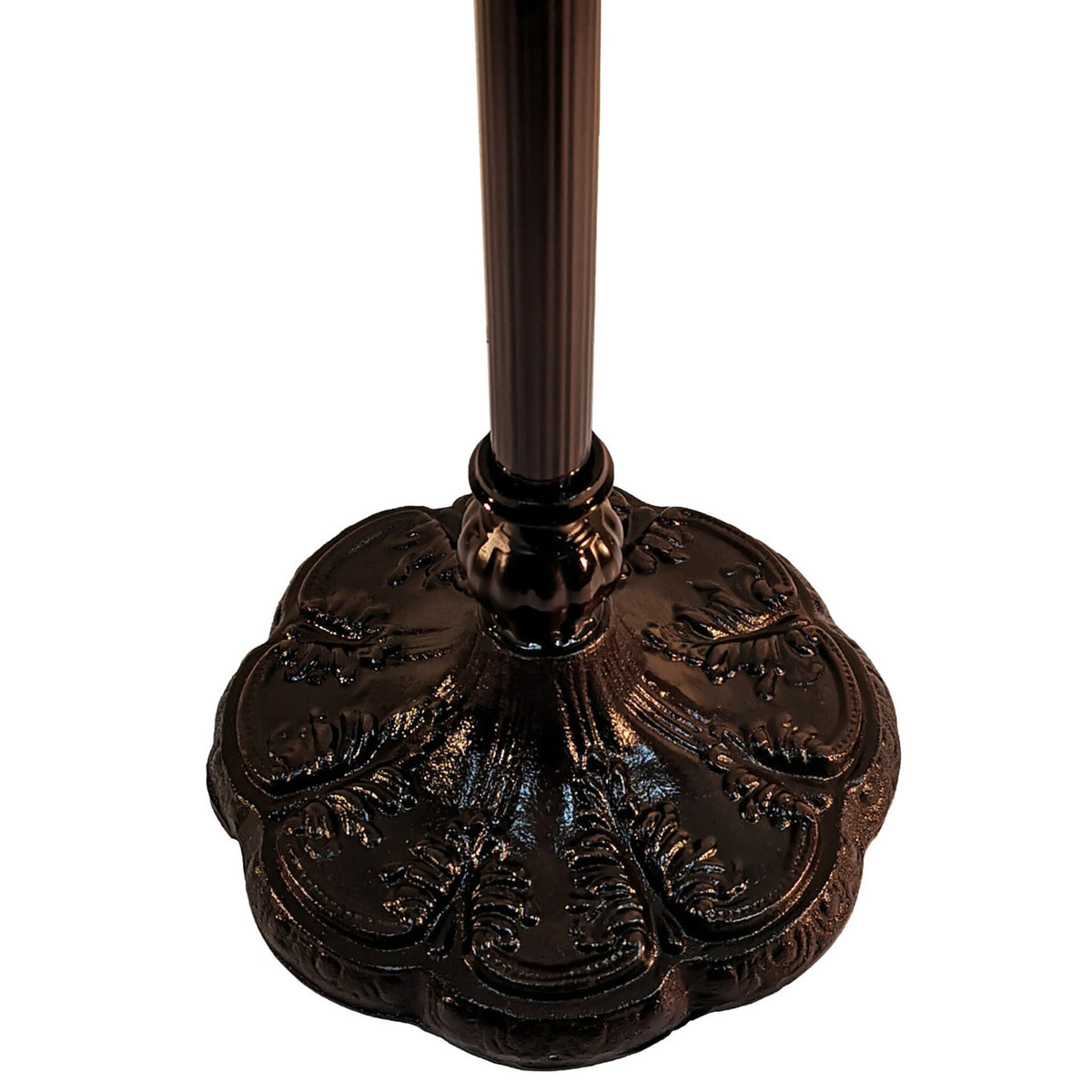 62" Brown Traditional Shaped Floor Lamp With White Peacock Feather Stained Glass Dome Shade-2